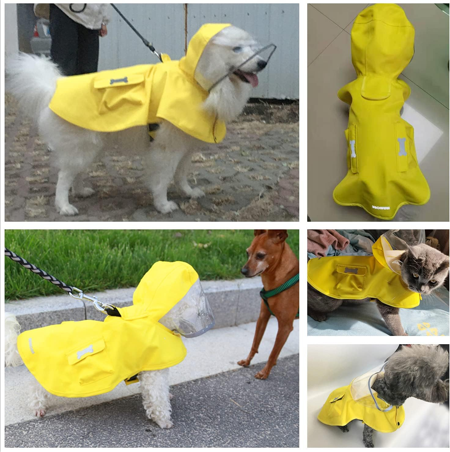 Waterproof Dog Raincoat, Adjustable Reflective Lightweight Pet Rain Clothes with Poncho Hood (Large, Yellow) image number 5