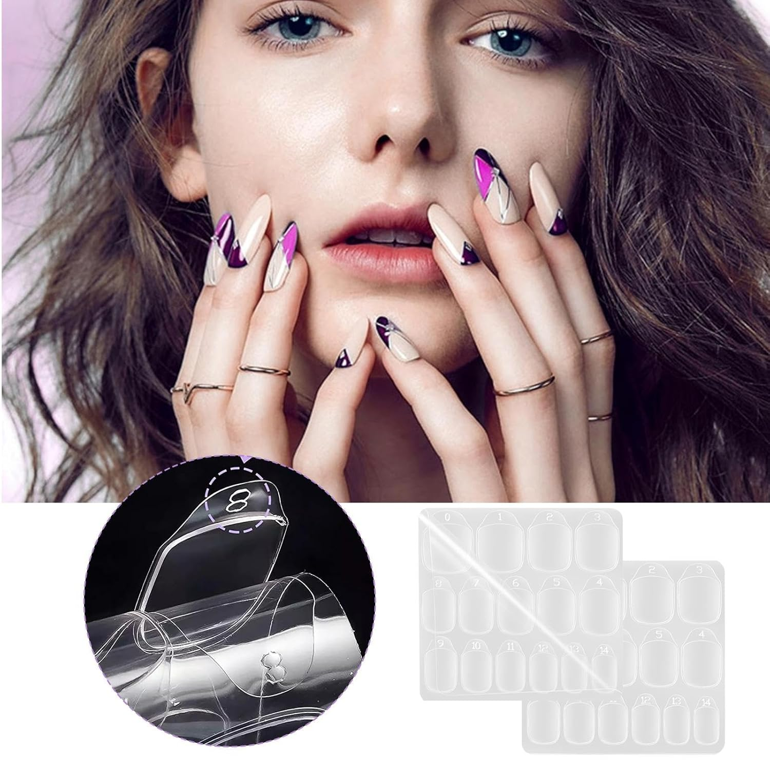 Nails Stickers, 15 Sheets Double Side Transparent Adhesive Tab, Waterproof Breathable False Nail Adhesive Tap for Beginners, Children, Women, Girls (15 Sizes) image number 5