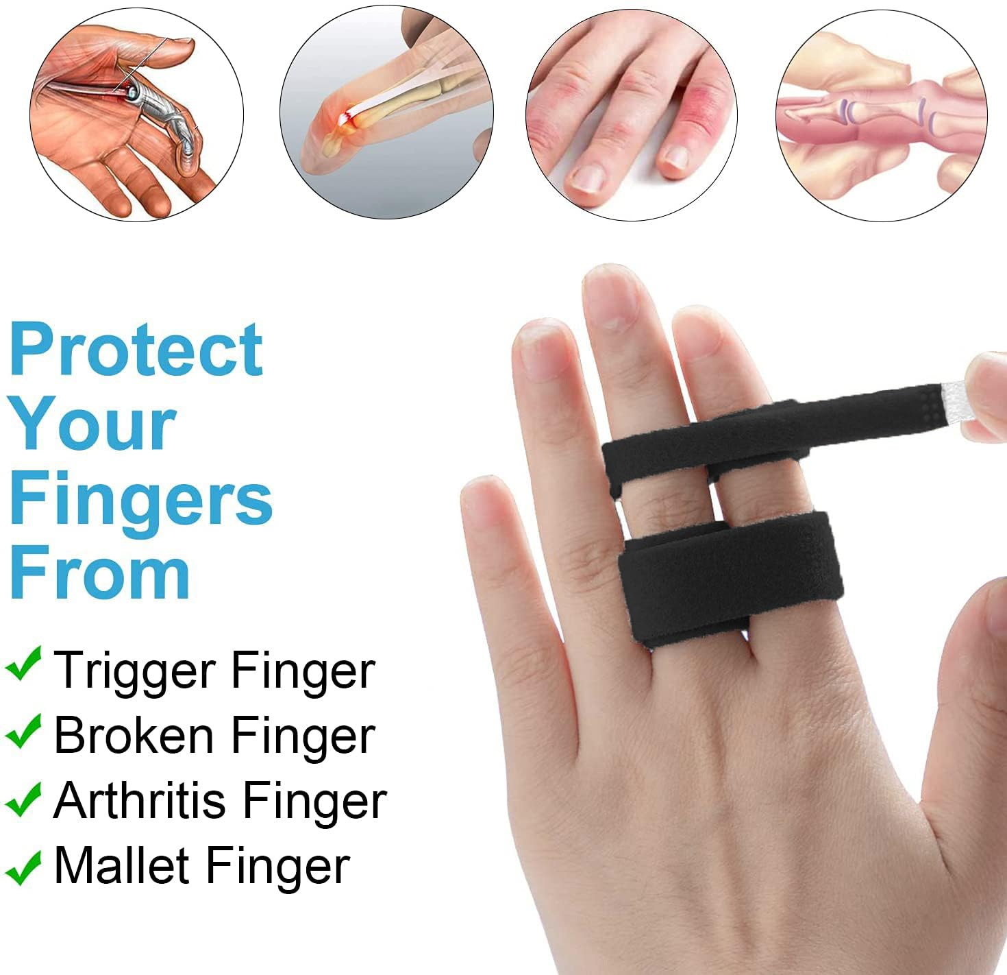 8 Pieces Buddy Finger Wraps Tapes for Broken, Sprained, Fractured Finger Straps for Jammed, Swollen, Dislocated Joint image number 5