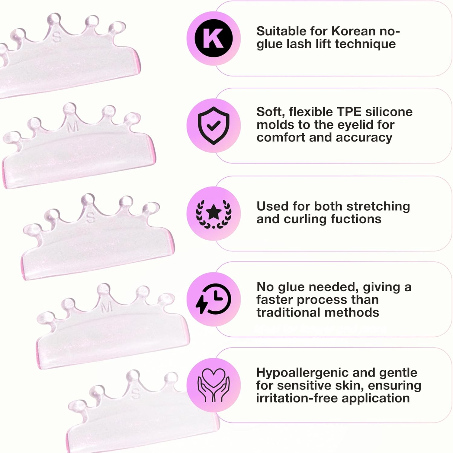 Curacoro Lash Lift Shields, 4 Pcs/2 Sizes Korean Lash Lift Pads Self Adhesive, Lash Lifting Shields for Eyelash Stretching and Curling, Reusable Silicone Lash Rods for Eyelash Perm Lamination image number 4