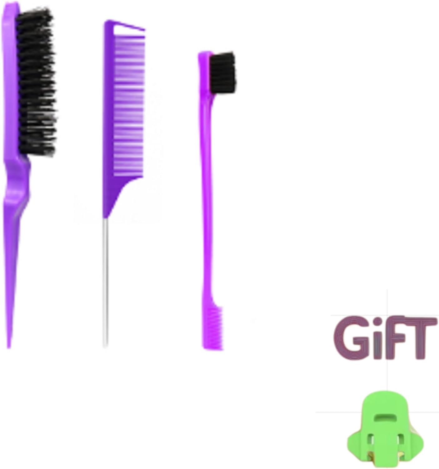 Slick Back Hair Brush, Comb Set, Purple Comb,3 Pcs，Slick Back Brush with Edge Brush, Styling Comb for Kids for Middle Part，Rat Tail Comb, Teasing Brush Set for Smoothing Brush Baby Hair image number 3