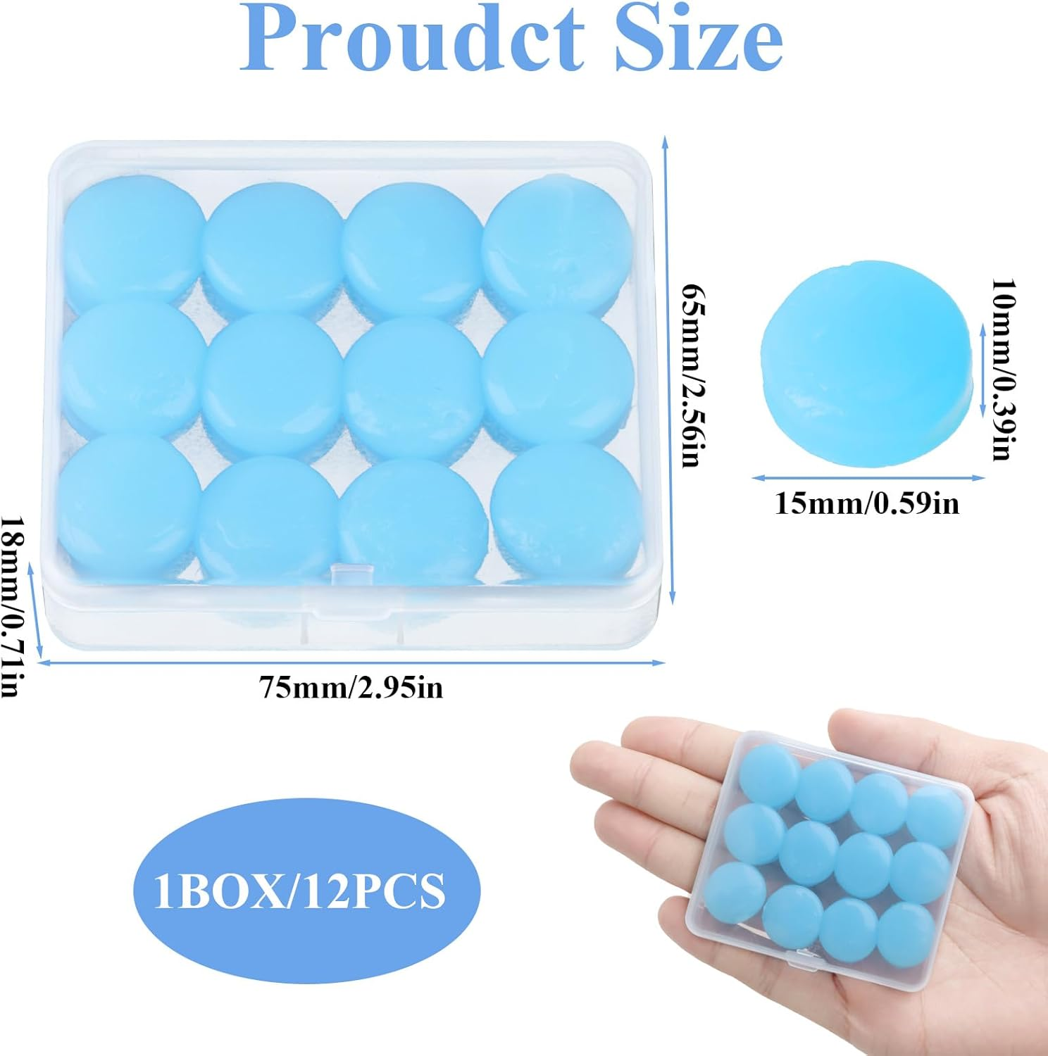 Silicone Putty Ear Plugs for Sleeping Swimming, Sound Blocking Moldable Noise Cancelling Earplug, Waterproof Reusable Gel Ear Protection for Snoring Airplanes Motorcycle Travel Concerts (12 Pcs Blue)