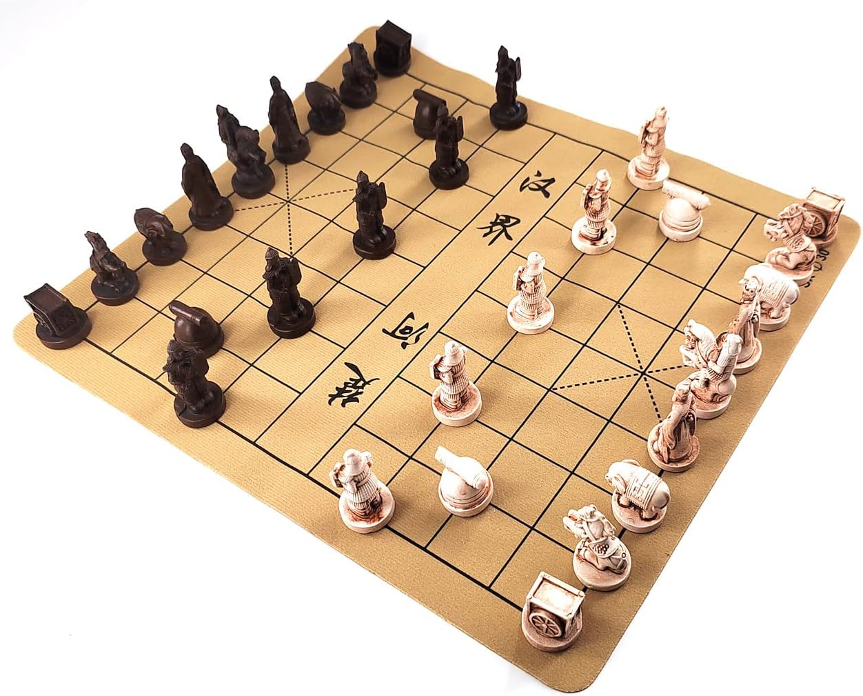Traditional Chinese Xiangqi Portable Chess Set,Travel Board Game Set with Resin Chess Pieces and Leather Chessboard image number 1