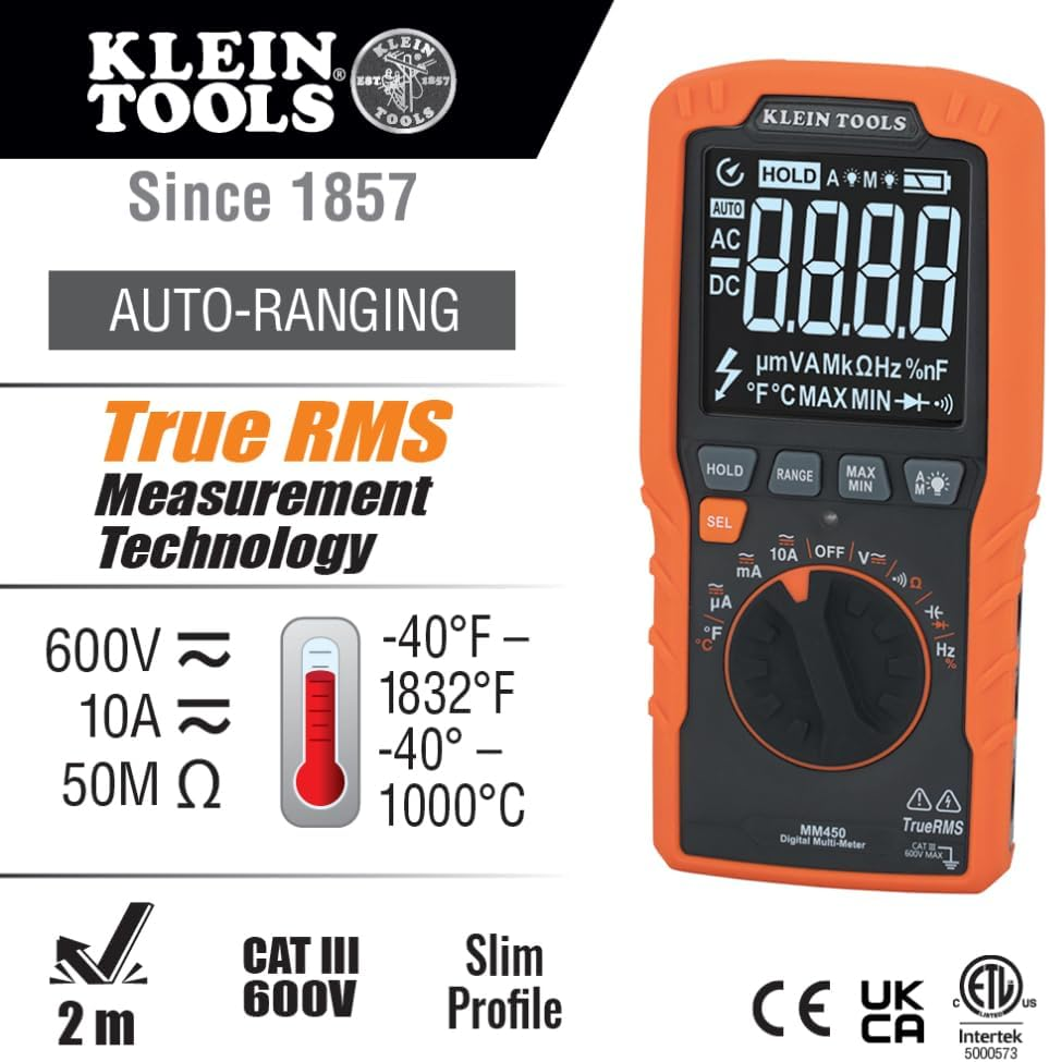 KLEIN TOOLS 600V 10A ACDC AUTO Range TRMS Slim Meter image number 5