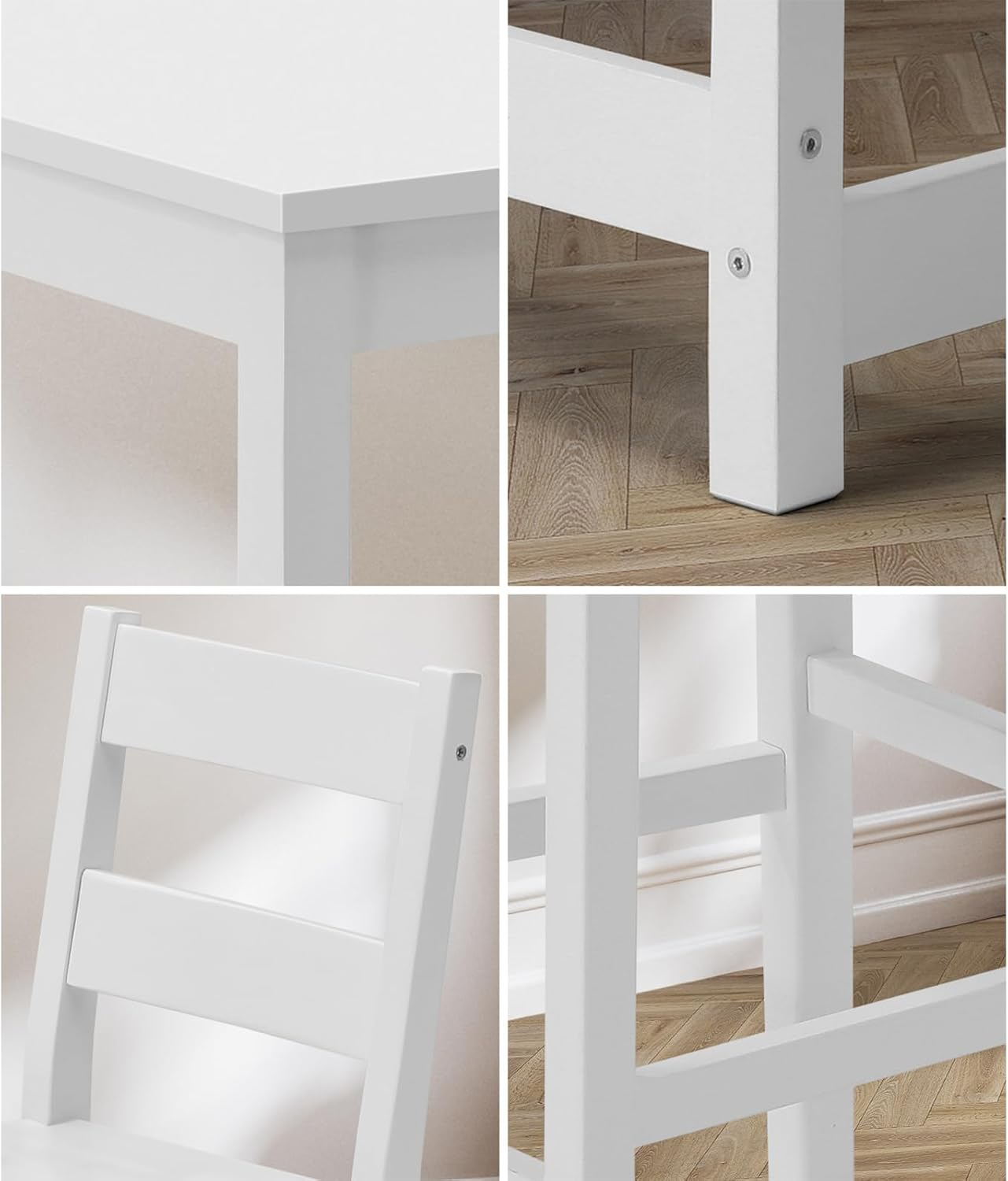 Oikiture 3PCS Bar Stools and Bar Table Set Kitchen Dining Table and Chairs White image number 3