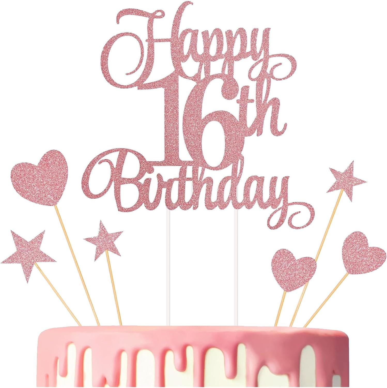18Th Birthday Cake Decorations Set Include Happy 18Th Birthday Cake Toppers with Heart Star Cupcake Picks Rose Gold Glitter Birthdays Sign