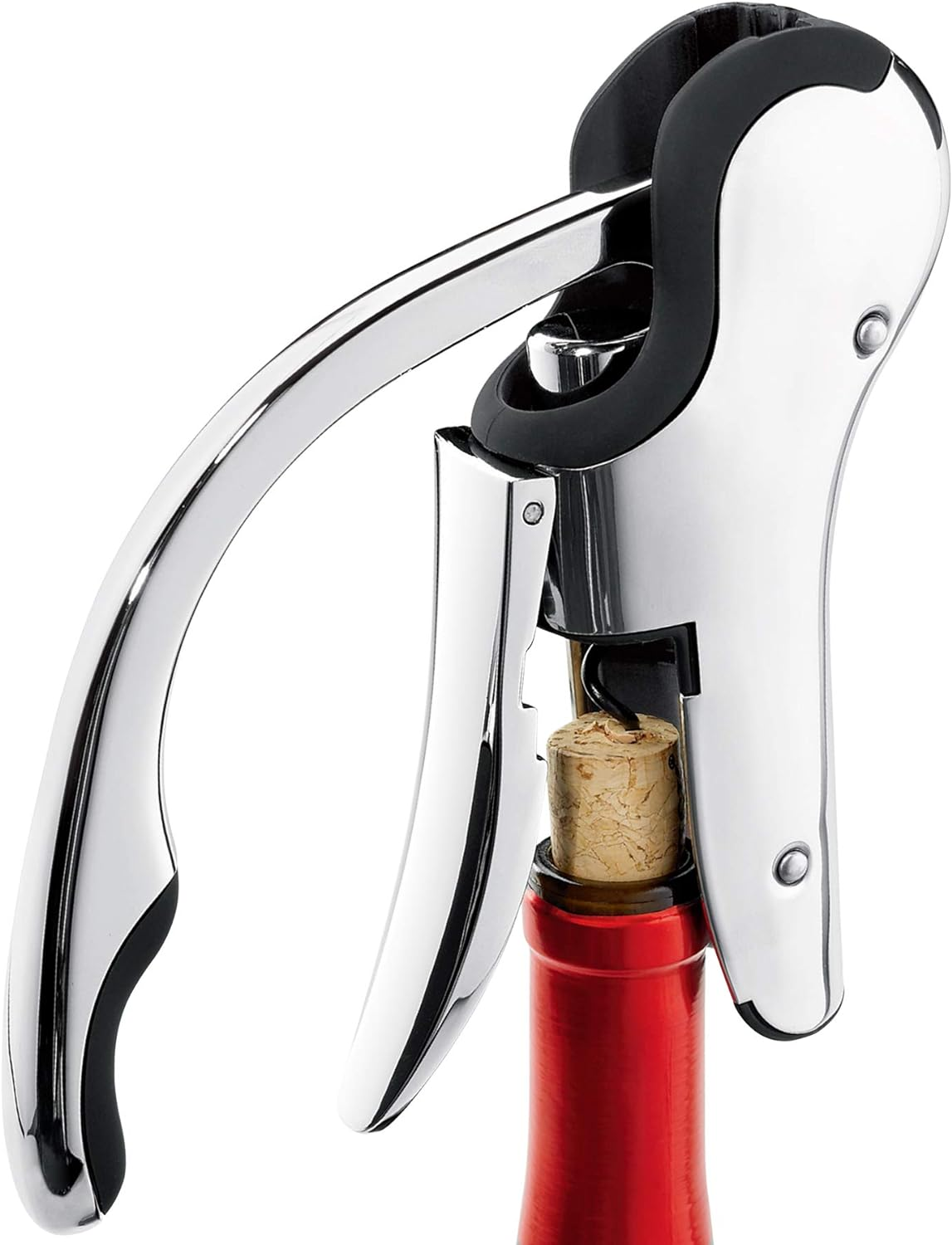 Keissco Compact Wine Opener Stainless Steel Vertical Lever Corkscrew with Foil Cutter image number 4