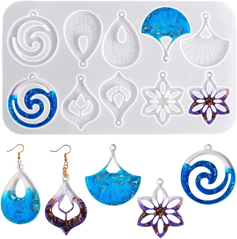 Jewellery Epoxy Resin Moulds Pendant Necklace Earrings Silicone Moulds Teardrop Flower Fan Leaf Jewellery Casting Resin Moulds Casting Mould Crystal Casting Mould for DIY Crafts image number 5