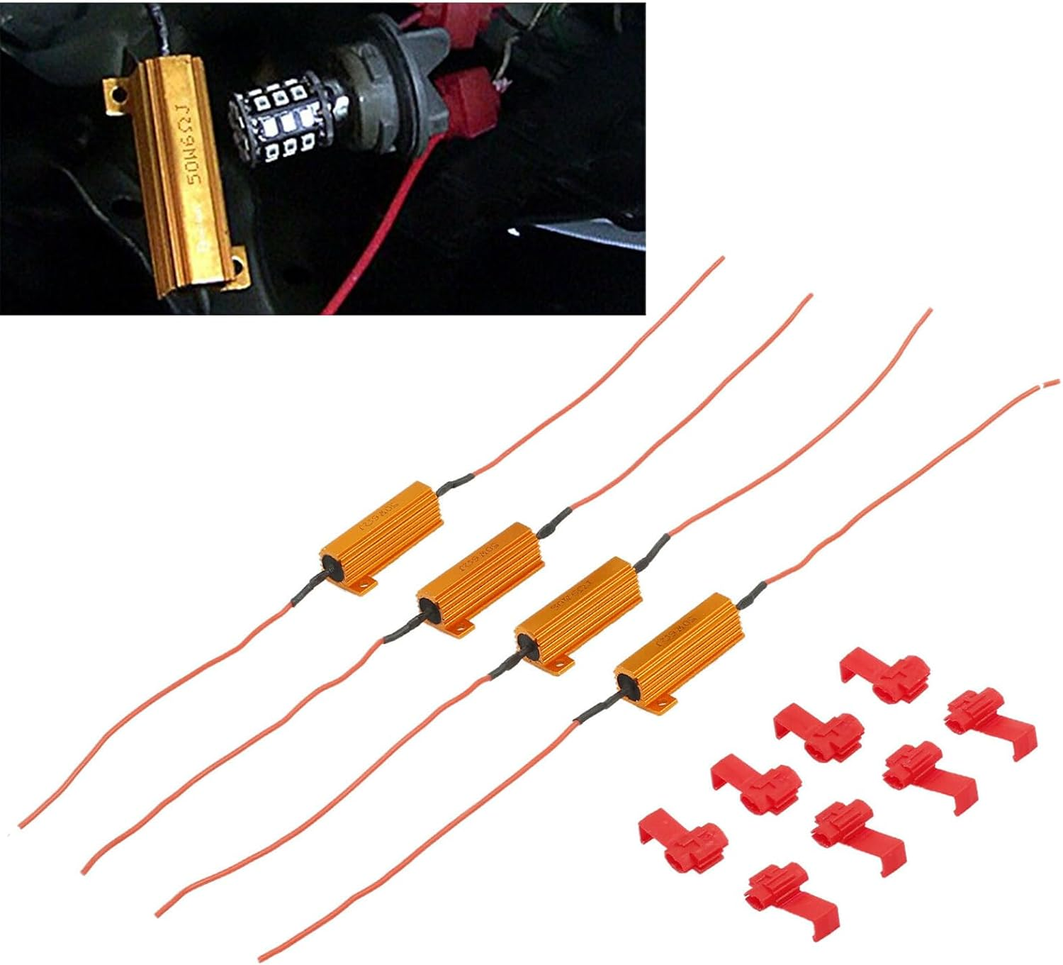 Anhoer 4 Pcs 50W 6Ohm 12V LED Load Resistor Fix LED Bulb Turn Signal Resistor Flasher Adaptor Flash Fix Error LED License Plate Lights image number 2