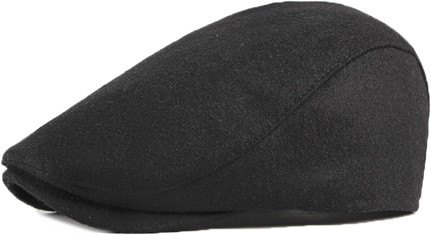 TRADERPLUS Men'S Newsboy Hat Flat Top Warm Panel Peak Beret Hat Adjustable Wool Blend Driver Hat Outdoor Winter Black image number 1