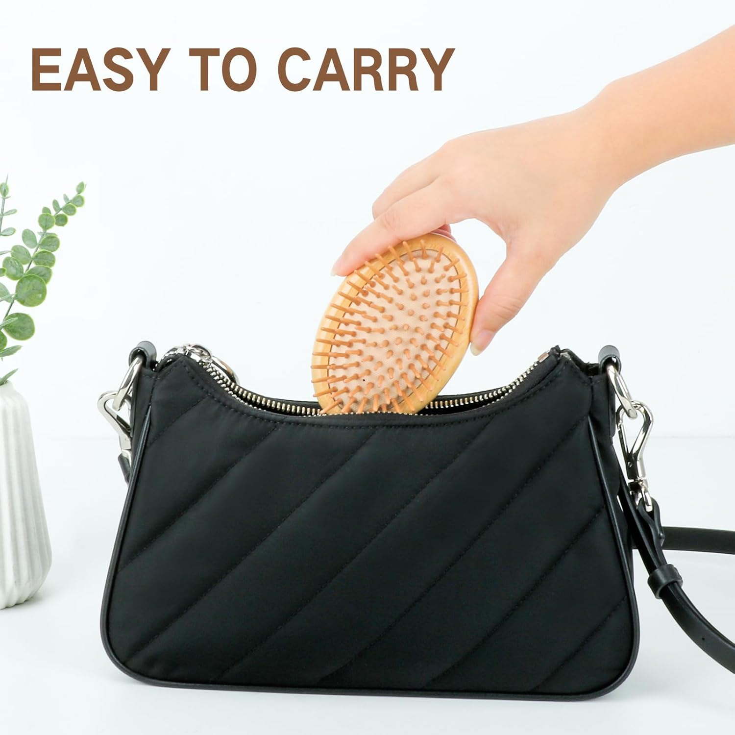 Bamboo Brush for Hair Growth(No Handle Design) Combetter, Natural Wood Brush, Mini Hair Scalp Massager Bamboo Bristles Detangling Hairbrush for Women, Men &Kids image number 5