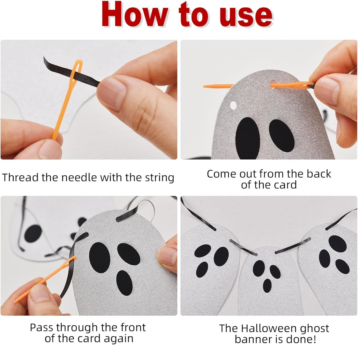 White Glitter Halloween Ghost Garland Banner Ghost Halloween Party Banner Decorations Indoor for Haunted Houses Indoor Outdoor Party Decor image number 2