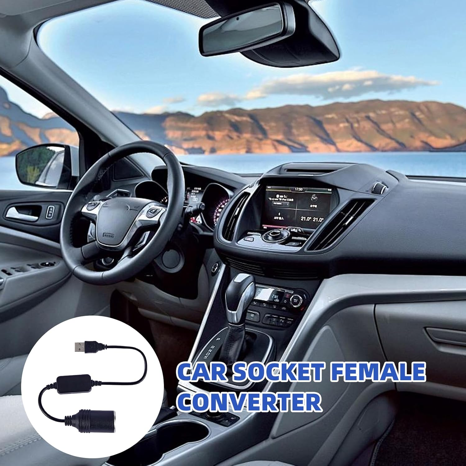 2 Pcs USB a Male to 12V Car Cigarette Lighter Socket Female Converter Cable, USB to Cigarette Lighter Adapter (8W Max)