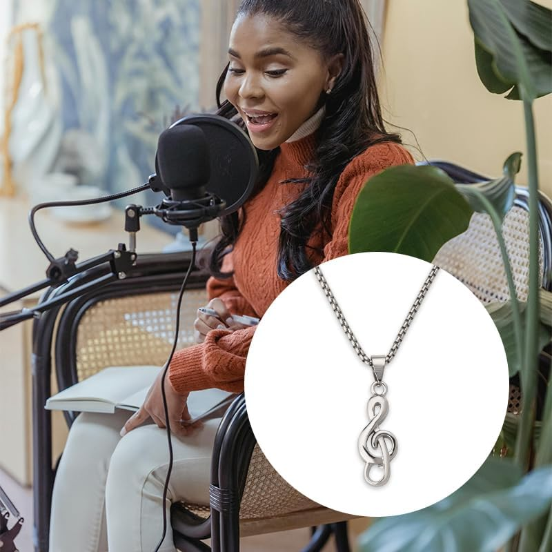 Music Notes Necklace for Music Lovers Musicians Graduation Gifts for for Best Friend Daughter Son Christmas Birthday Gifts for Music Teachers Students Silver Hip Hop Music Note Pendant Necklaces image number 4