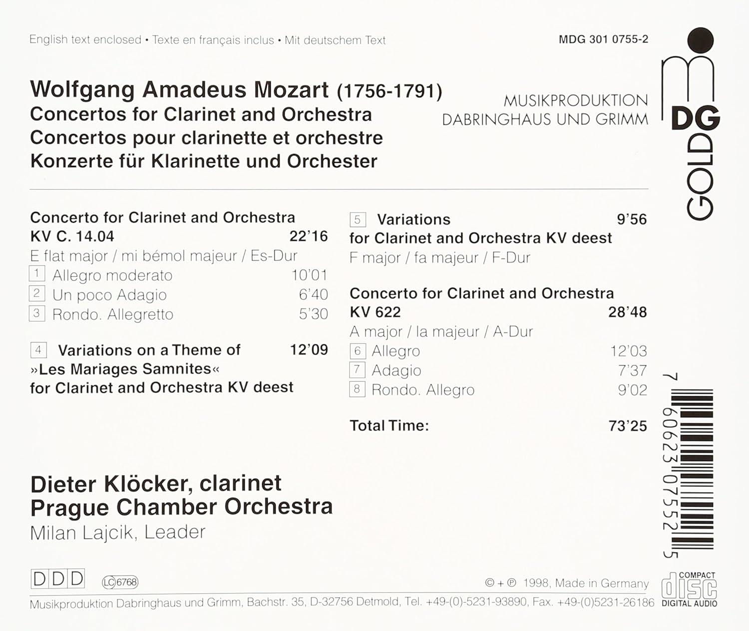 Mozart Clarinet Concerto in Eflat K C.14.04 Clarinet Concerto in a K 622 image number 1