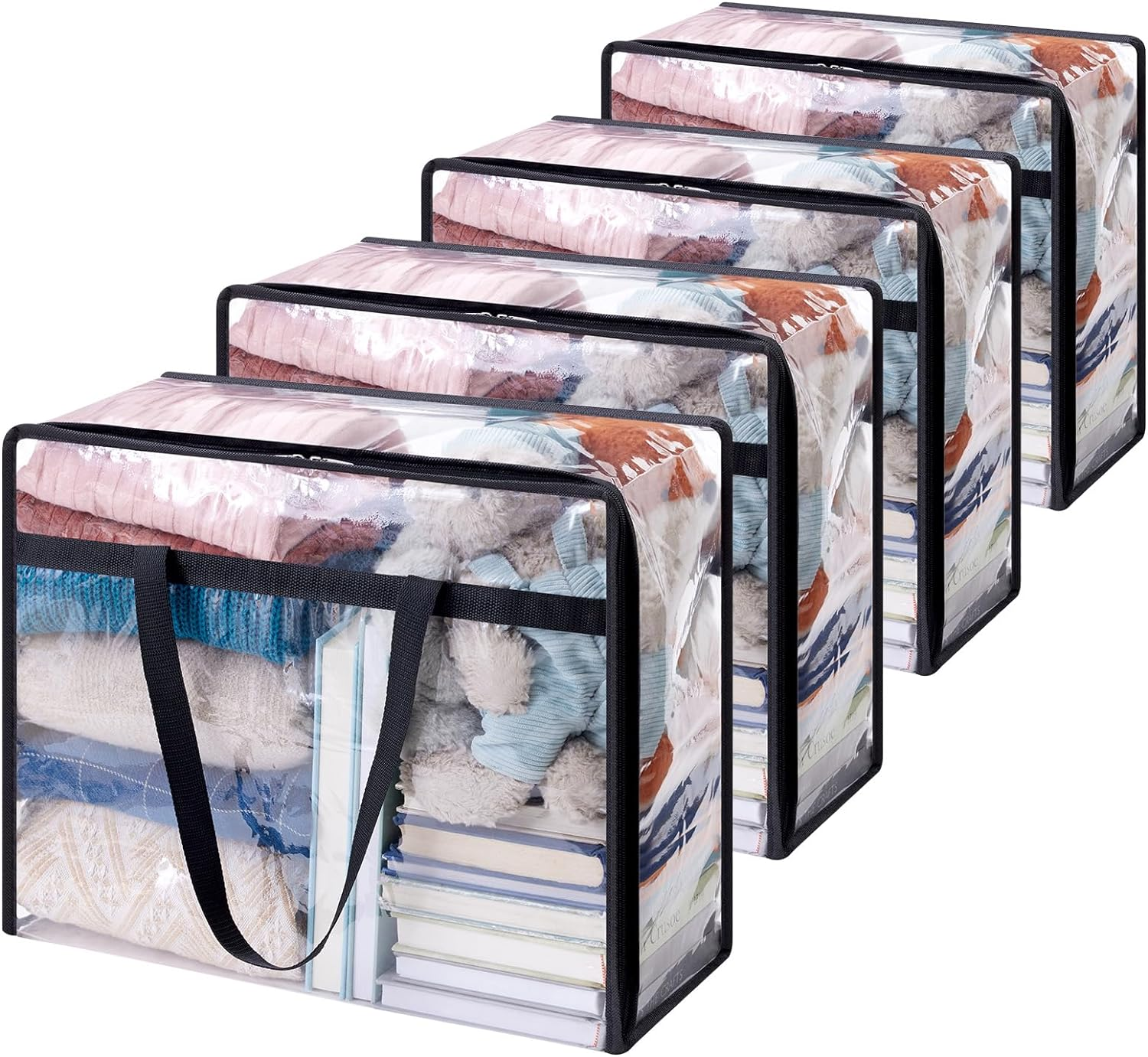 Lifewit 4 Pack Clear Plastic Storage Bags, 40L Foldable Clothes Storage Boxes Wardrobe Organizer Moving Bags with Reinforced Handle for Loft Wardrobe for Bedding Clothes Blanket Duvet image number 6