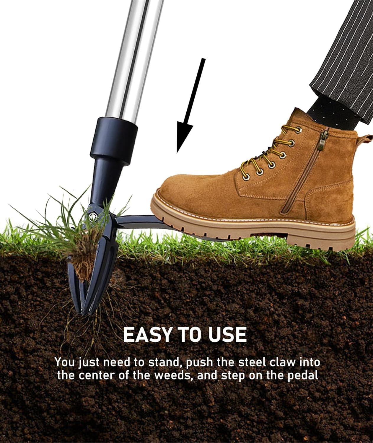 Weed Puller Tool, Manual Weeders Garden Tool Root Starter Eater Stand up Remover with Long Handle Easily Remove Weeds without Bending, Pulling, or Kneeling, Sliver (HGG0017) image number 1