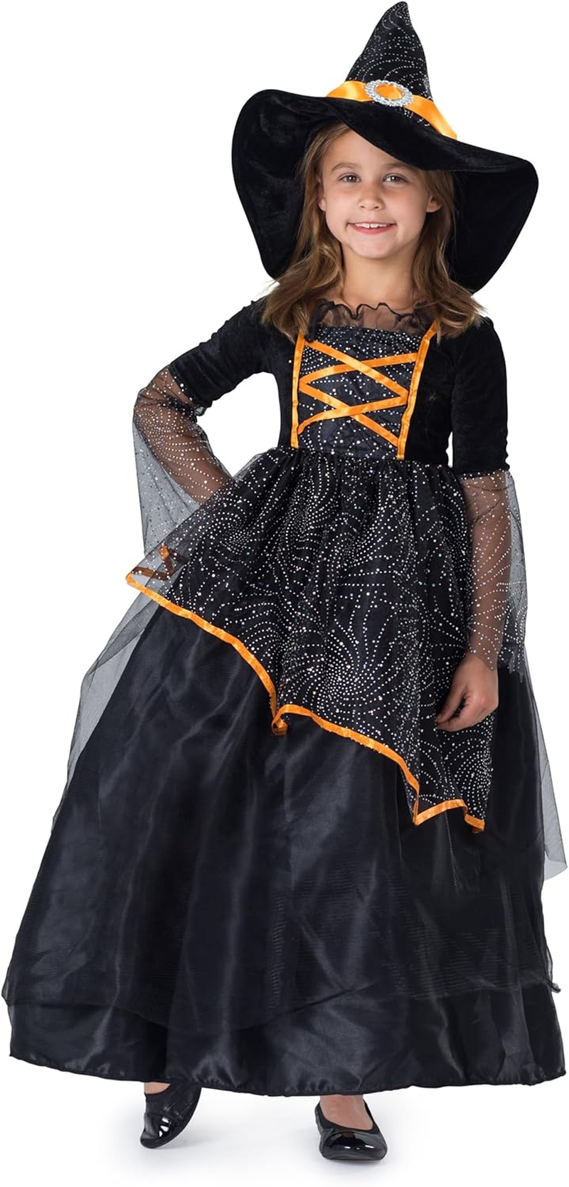 Dress up America Little Girl Black and Orange Witch Costume image number 1