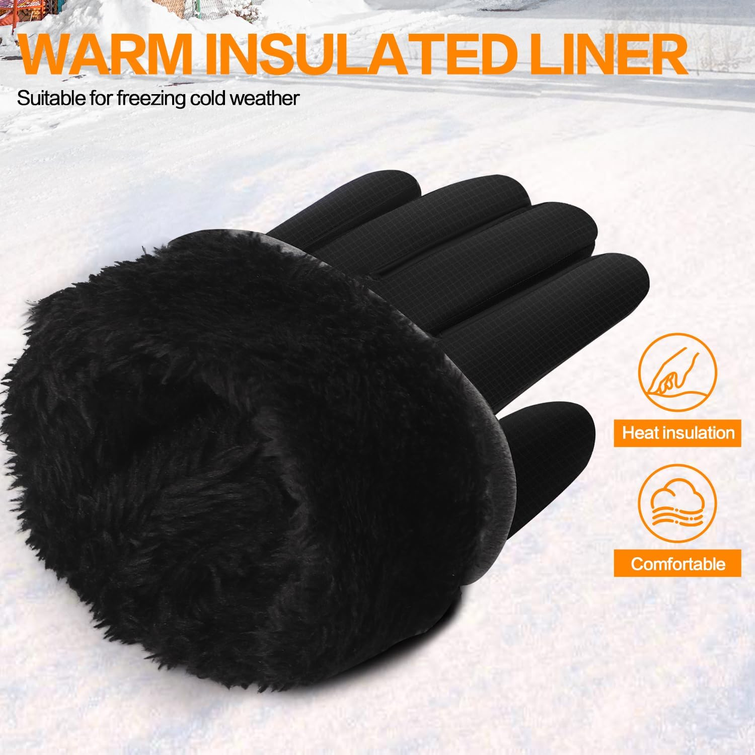 FEWTUR Winter Gloves for Men Women Running - Thermal Gloves Waterproof Touch Screen Fingers for Snow Ski Bike Cycling (Jet Black) image number 2
