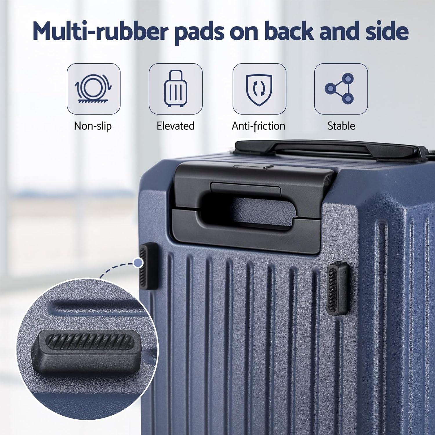 Wanderlite 2Pcs Trunk Luggage Set, 20&rsquo;&rsquo; Suitcase with Larger Capacity, Carry on Luggage with Phone Holder & Hook, TSA Lock, Lightweight Hardshell, Navy image number 4