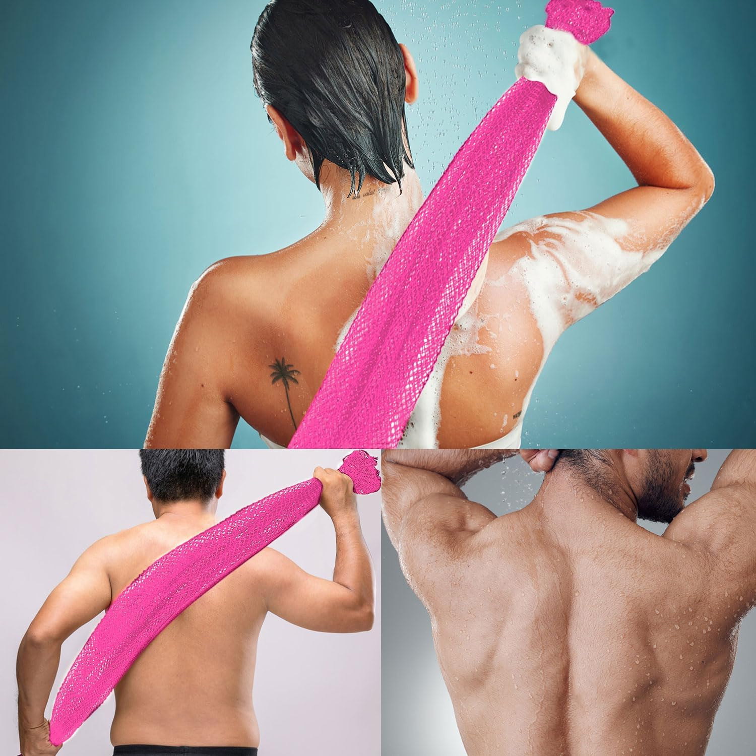 African Net Long Bath Net Sponge,Jassins African Bathing Body Exfoliating Net Shower Body/Back Scrubber Skin Smoother,Stretch Length to 66 INCH (Pink) image number 1