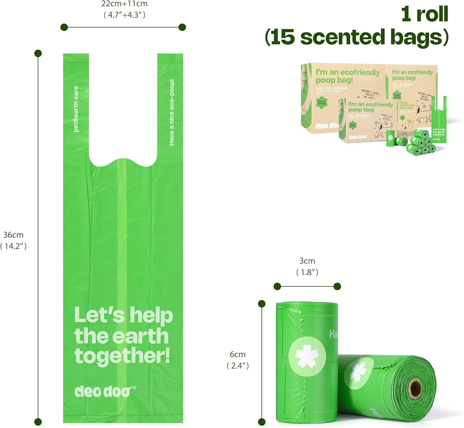 Dog Poop Bags with Handles Sakura Scented 120 Counts 8 Rolls Leak Proof and Extra Thick Waste Bags Refill Rolls for Small Medium Large Dogs and Cats image number 2