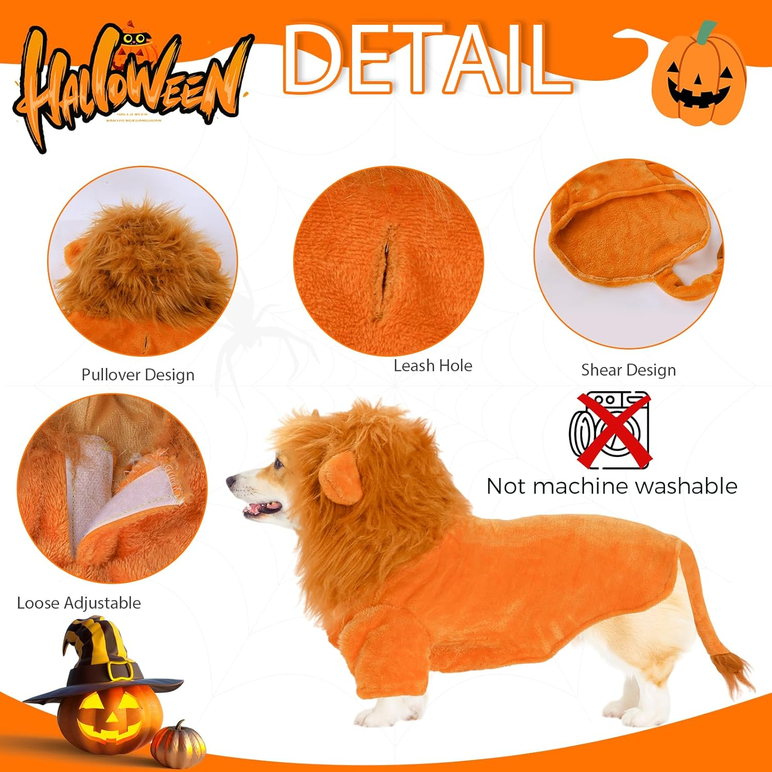 NACOCO Dog Halloween Lion Costume - Large Pet Clothes Cosplay Outfit Dog Lion Mane Apparel Party Hoodies Warm with Leash Hole for Small Medium to Large Sized Dogs (X-Large) image number 6