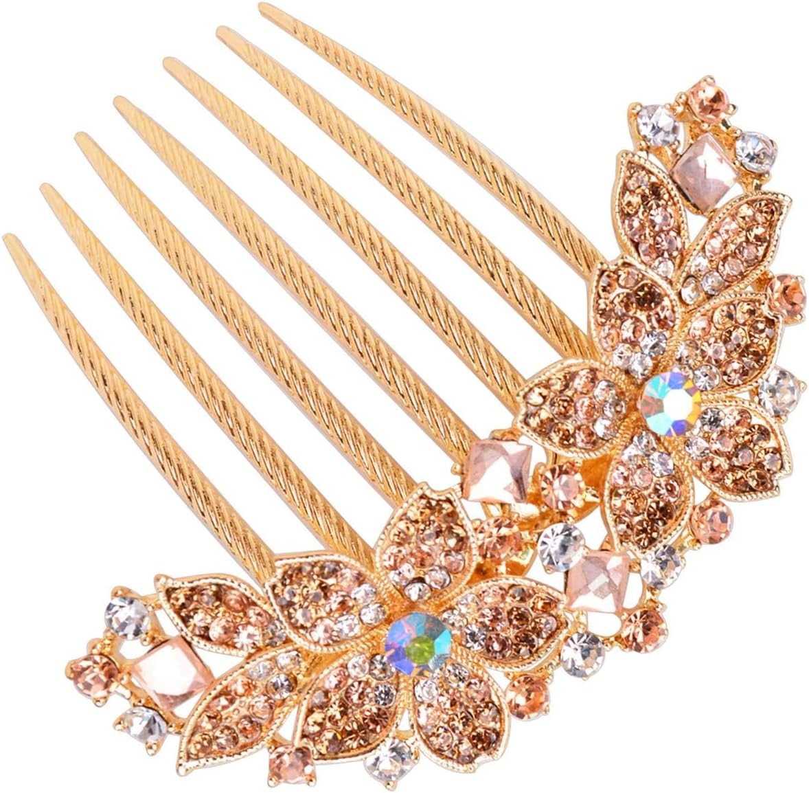 Women'S Hair Comb with Inlaid Flowers and Rhinestones, Bridal Hair Accessories, Hair Side Comb for Girls, Gift (Sparkling)