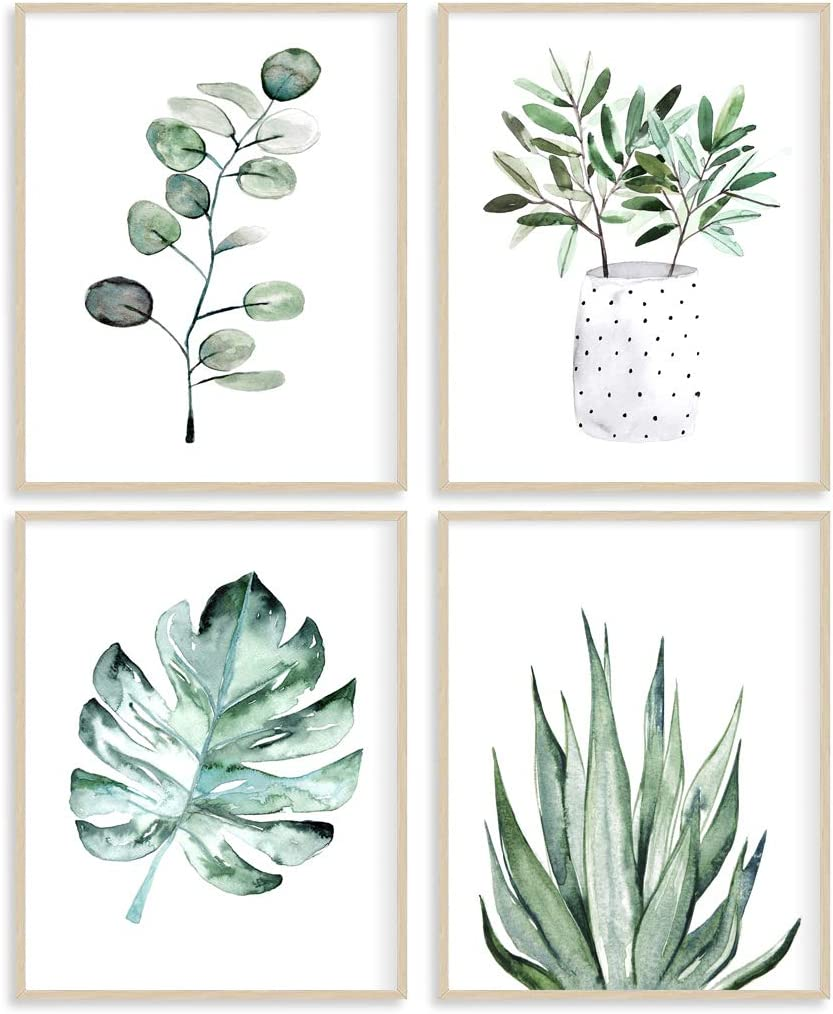 ARTZONE Botanical Posters Plant Prints Canvas Paintings Wall Art for Living Room Decor for Bedroom Aesthetic Boho Wall Decor Minimalist Wall Art Plants Leaf (Set of 4Pcs)-Unframed-8"X10" (Option 2)