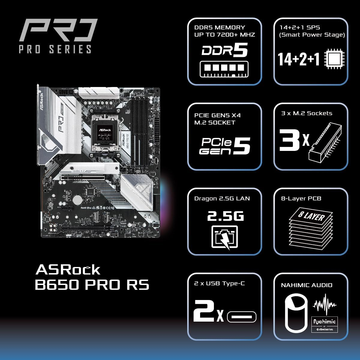 Asrock AMD B550 ATX 4 DIMM DDR5 Pcie X 16-2 (4.0 X16, 3.0 X 4) Motherboard image number 1