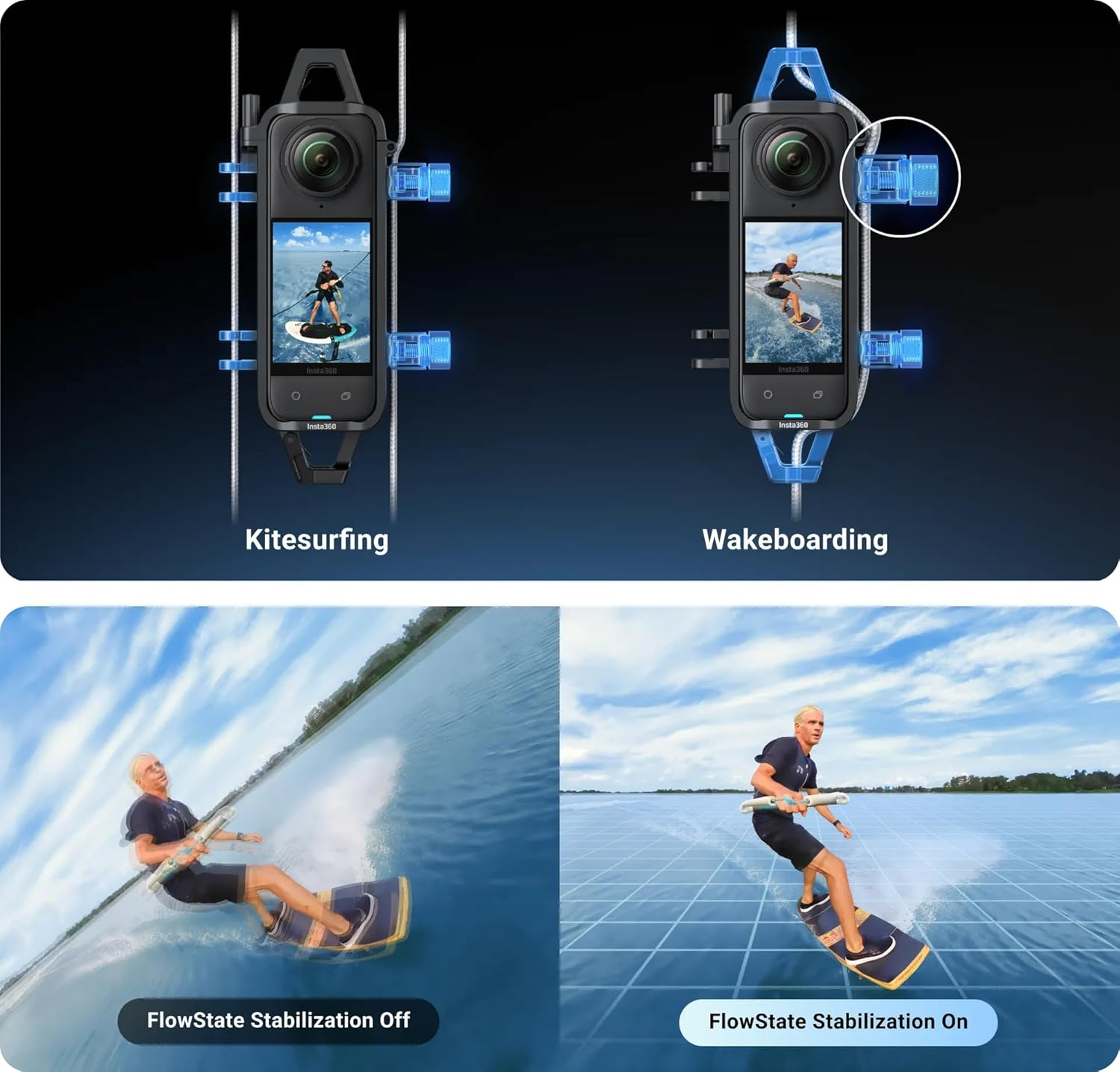 Insta360 X4 Water Sports Rope Mount, for Kitesurfing and Wakeboarding Shots, Invisible in 360&deg; Footage image number 3