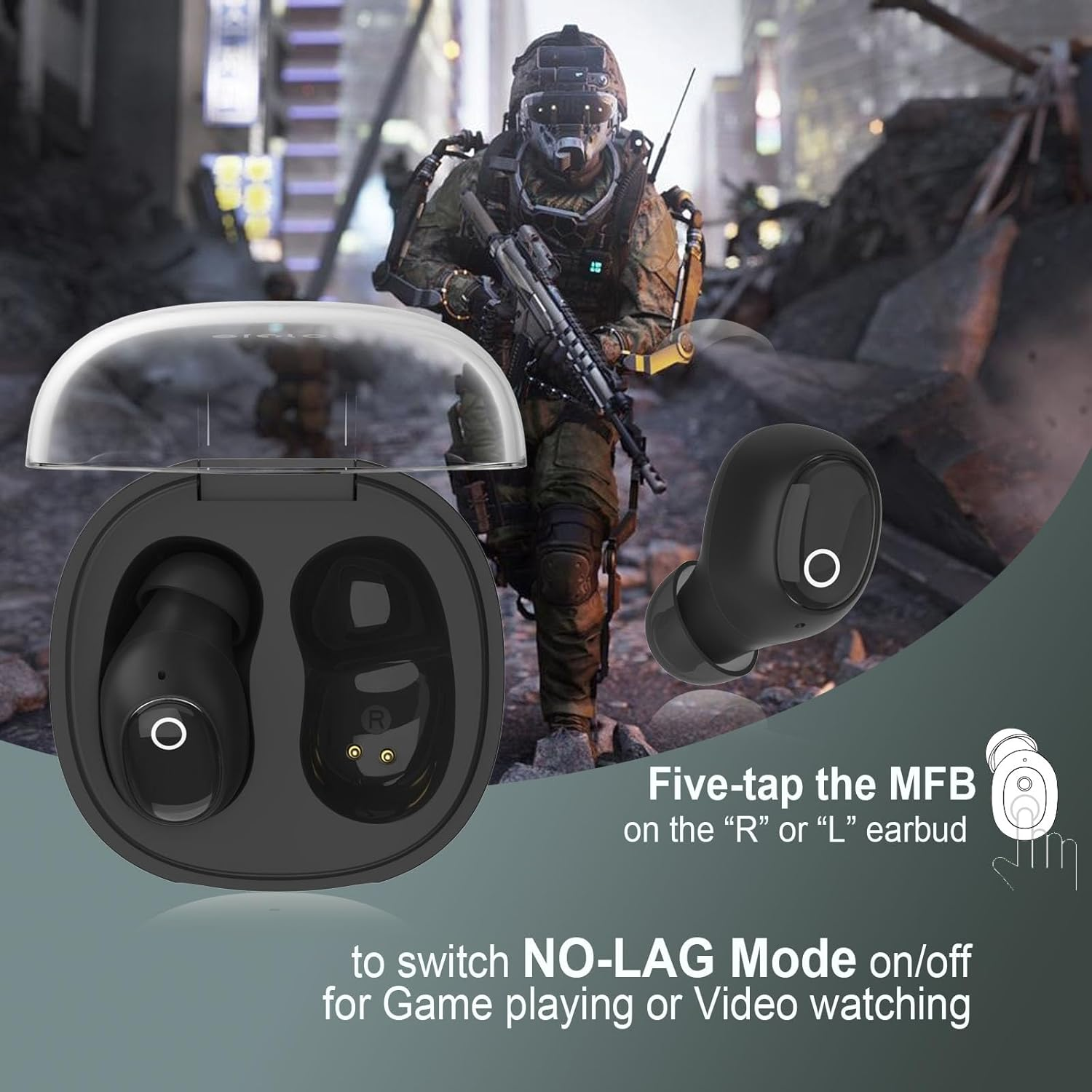 Mini Wireless Earbuds for Small Ears, Women Men, Bluetooth Earbuds for Small Ear Canals, Wireless Bluetooth Headphones for Iphone, Android Earbuds (Black) - Black image number 5