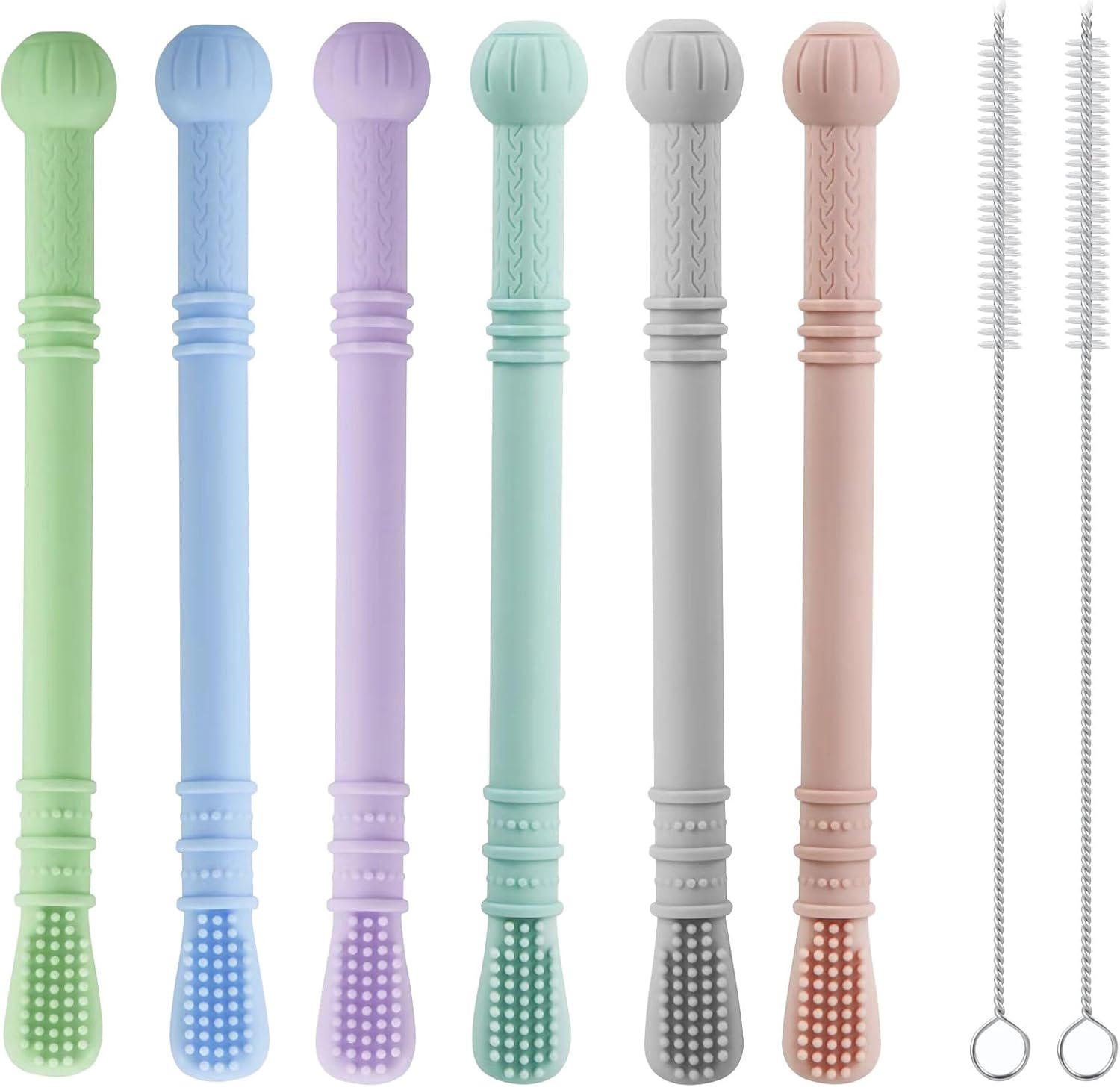 Pandaear Baby Teether Tubes| 6 Pack Soft Silicone Chew Straw Teething Toy for Infant Toddlers, Dishwasher Safe image number 3