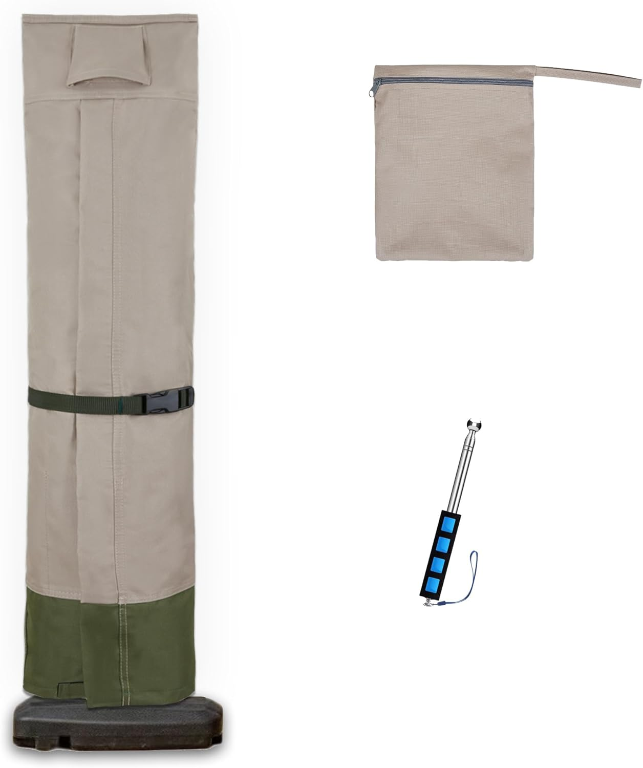 Rachmi Patio Cantilever Umbrella Cover for 9-13 Ft Umbrellas, 600D Water-Resistant UV & Fade Resistant Cover Fits round / Square Outdoor Garden Offset Parasol with Zipper & Rod, Khaki-Green