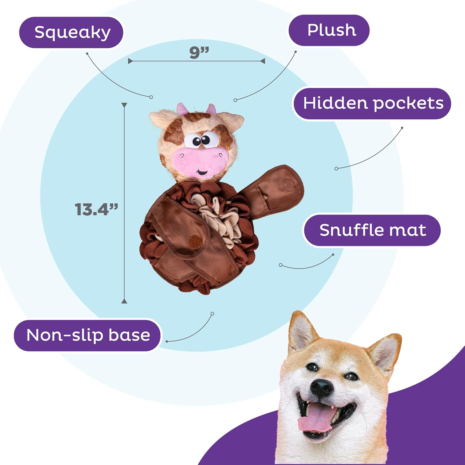 Outward Hound Nina Ottosson Snuffle Palz Interactive Plush Dog Puzzle and Snuffle Mat for Dogs, Non-Slip Snuffle Mat, Dog Enrichment Toys, Plush, Cow, Brown, Large image number 1