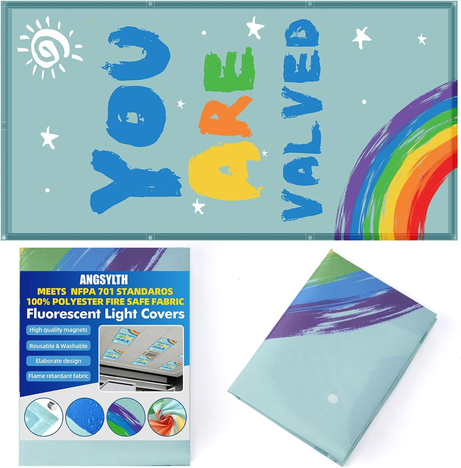 ANGSYLTH Fluorescent Light Covers - 4 X 2 Feet Covers for Ceiling Lights, Magnetic Light Filters for Classroom, Office, Hospitals, Home (Warm Yellow)