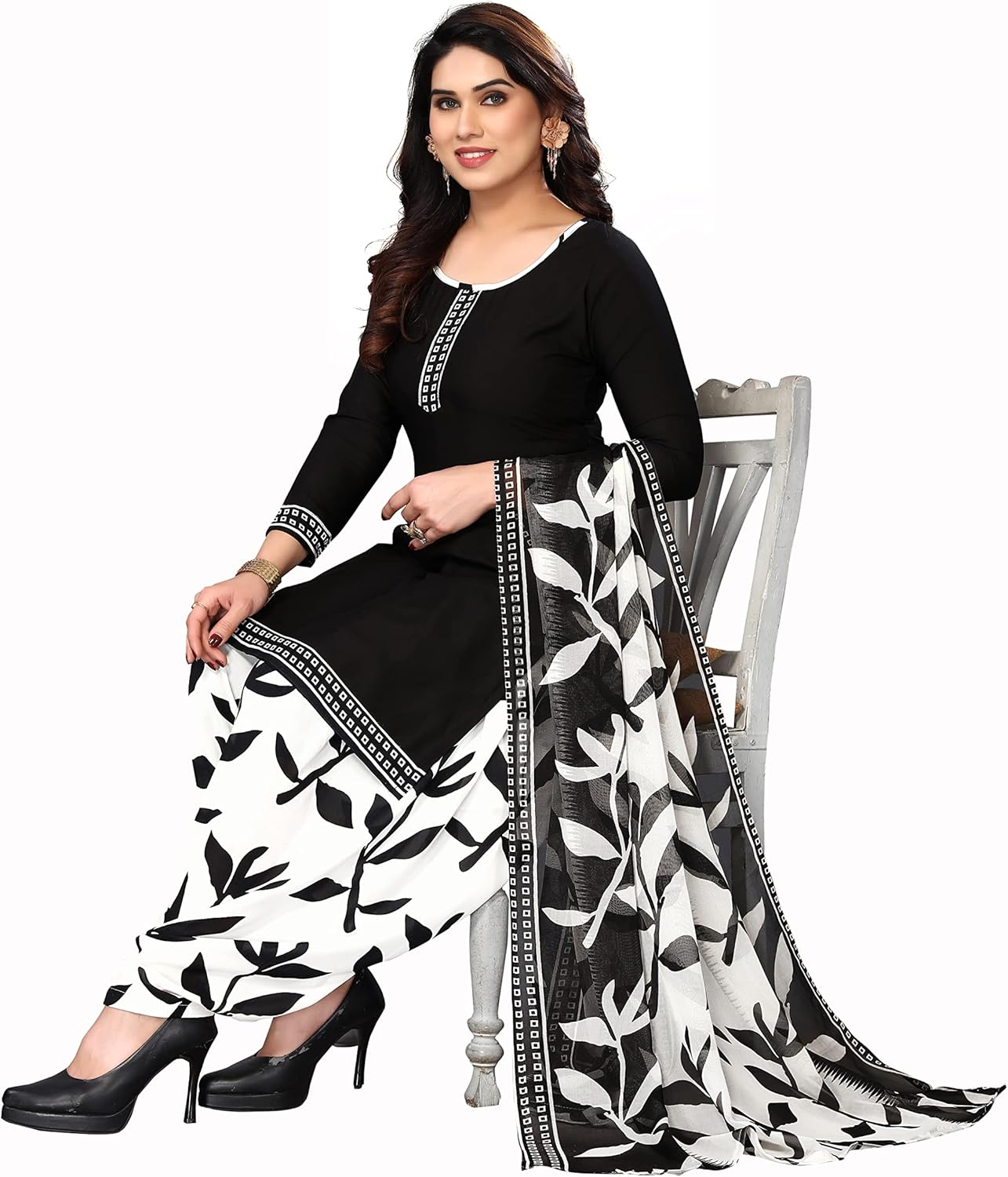 Yashika Women'S Crepe Printed Unstitched Salwar Suit Dress Material with Dupatta(New-Ekani BLACK), Black05, One Size