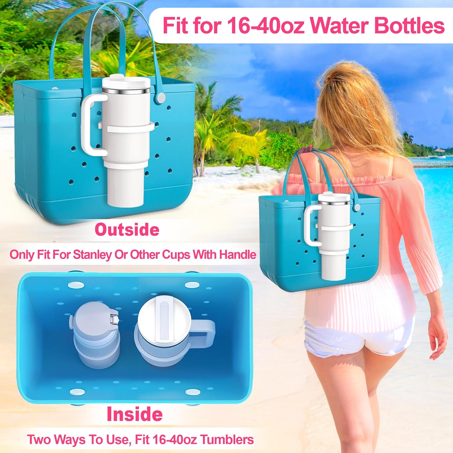 Bogg Bag Cup Holder for 30Oz 40Oz Stanley, Adjustable Insert Drink Holder Compatible with Bogg Bag/Simply Southern Beach Tote Bag, Water Bottle Holder Attachment for Bogg Bag Accessories - Black image number 4