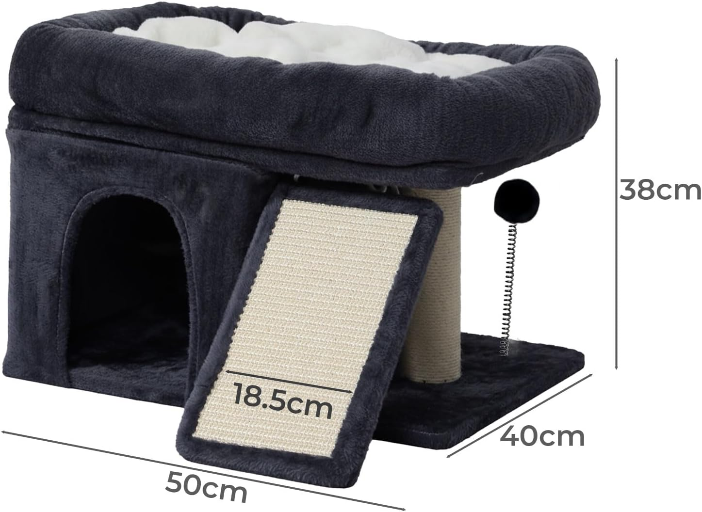 Pawz Cat Tree Tower for Kittens, Climbing Tree with Scratching Post and Plush Perch, Cat Play Towers for Indoor Cats, Washable Cushion, Activity Centre with Toy Ball, Cat Cando, Grey image number 5