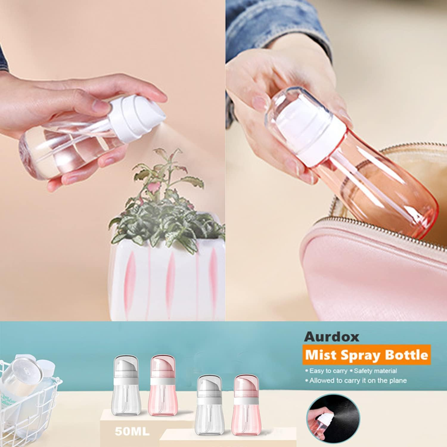 Taicols Fine Mist Spray Bottles, 2 Pcs Skin Care Atomizer with Fine Mist, Travel Spray Bottles, Travel Hair Spray Bottles, Refillable Mini Spritzer for Essential Oils Perfume Liquid Cosmetics(50Ml) image number 6