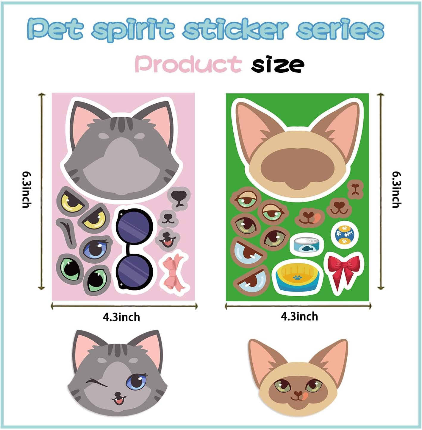 24 Sheets Cat Expression Make-A-Face Stickers Mix&Match Make Your Own Cute Kitty Stickers for Girl Boy Kid Birthday Reward Party Favors Gift DIY Craft for Skateboard, Phone,Bicycle,Laptop,Guitar image number 5