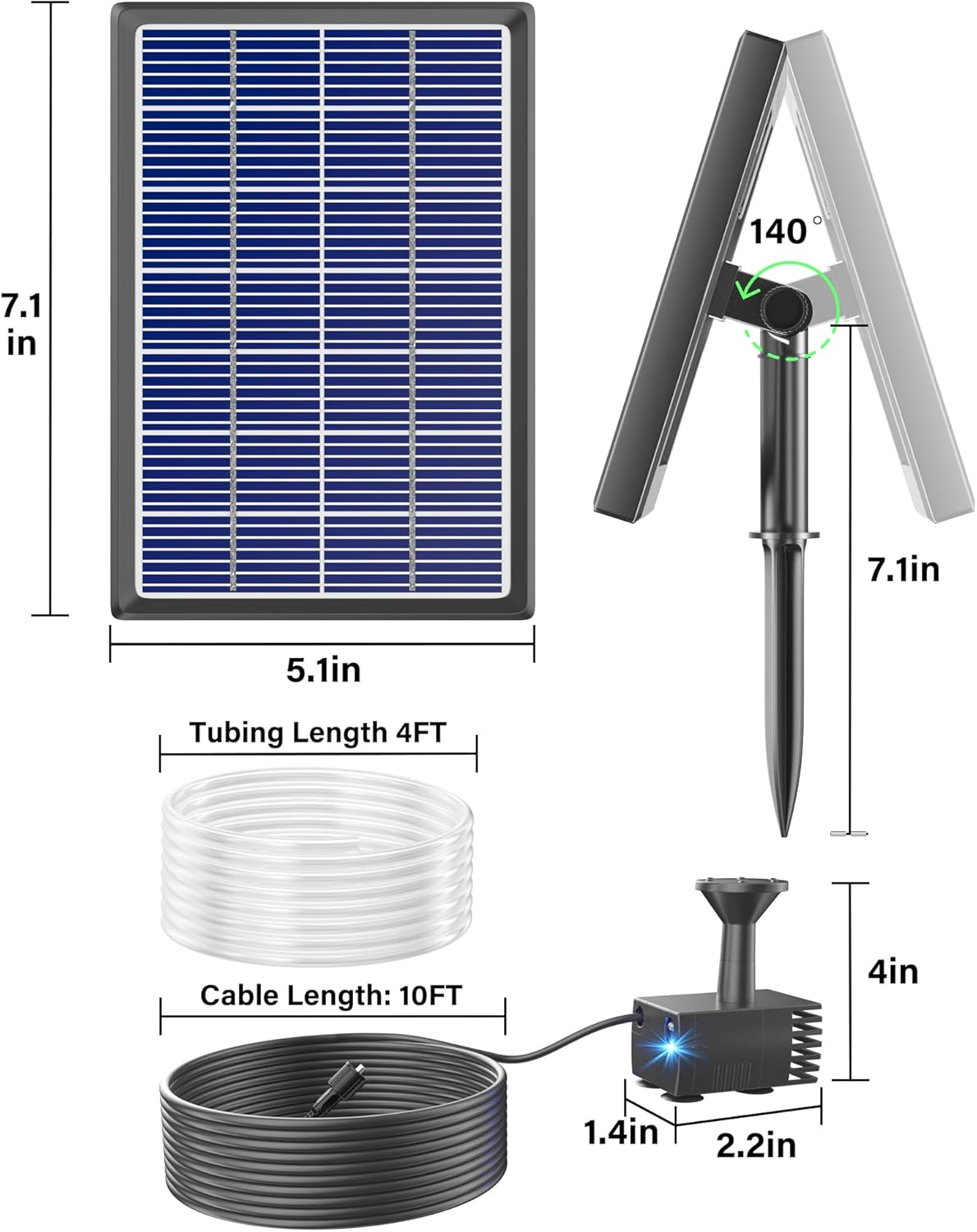 Biling Solar Water Fountain for Bird Bath, 3.5W Solar Water Pump Outdoor with 10Ft Cable, 4Ft Tubing, Solar Pond Pump for Birdbath, Garden Small Ponds (Need Direct Sunlight) image number 6