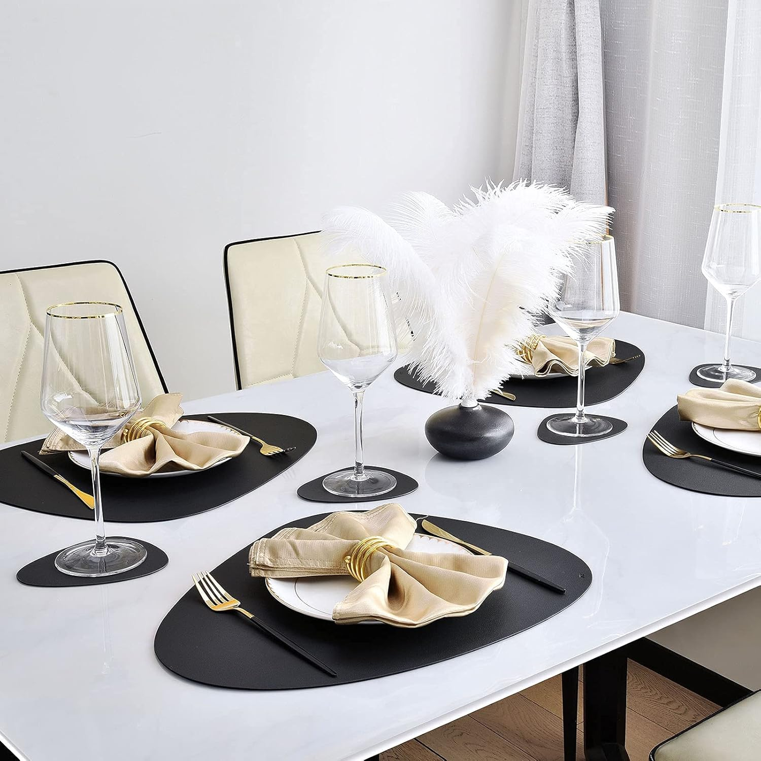 JTX Placemats Set of 4 Coasters and 4 Faux Leather Placemats for Dinning Table Stain and Heat Resistant Non-Slip Elegant Table Mats for Parties BBQ Holidays Everyday (Black) image number 7