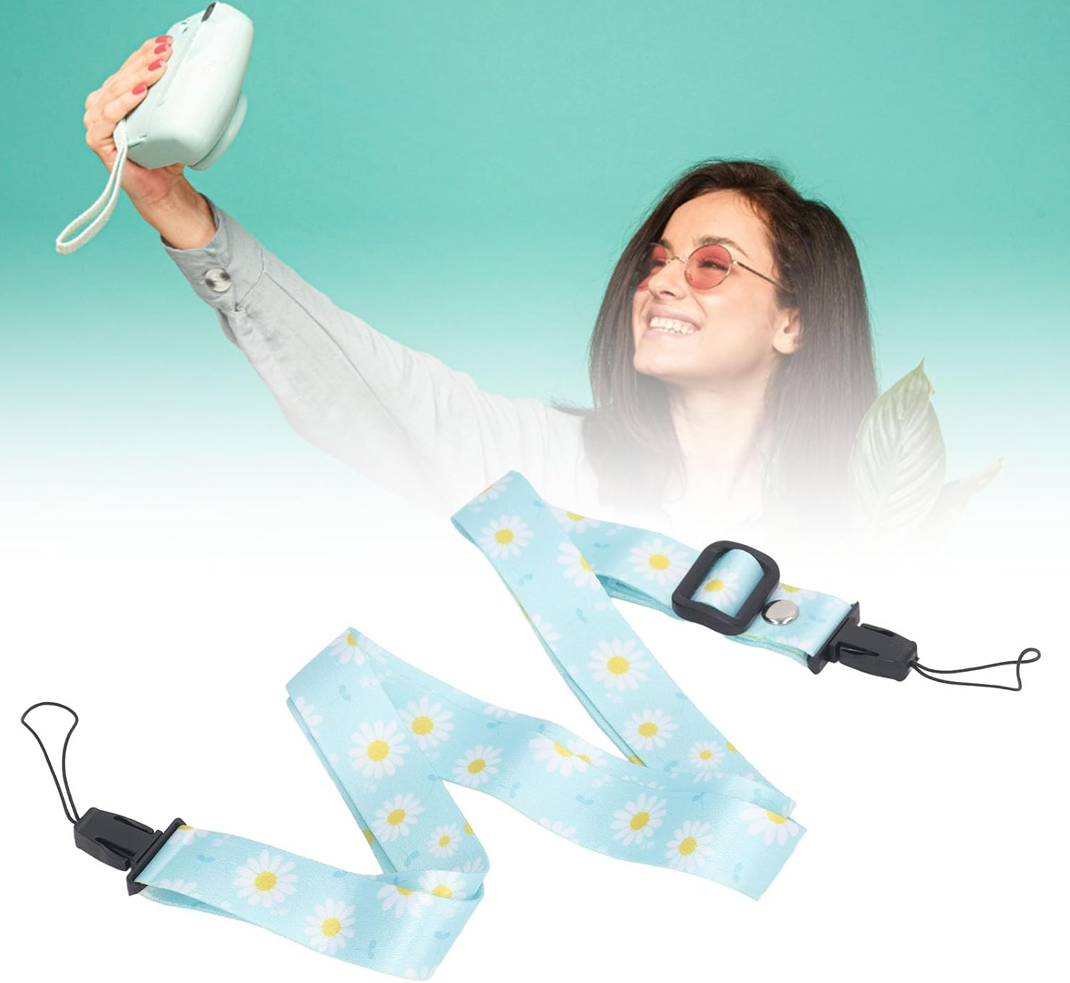 Zopsc Cute Camera Strap, Stylish Printed Camera Strap Beltfor Fuji for POLAROID for Instant Camera Mini12 11 8, Adjustable Thin Strap Neck Shoulder Strap for Girls Boys (Flower Pattern) - Gradient image number 7