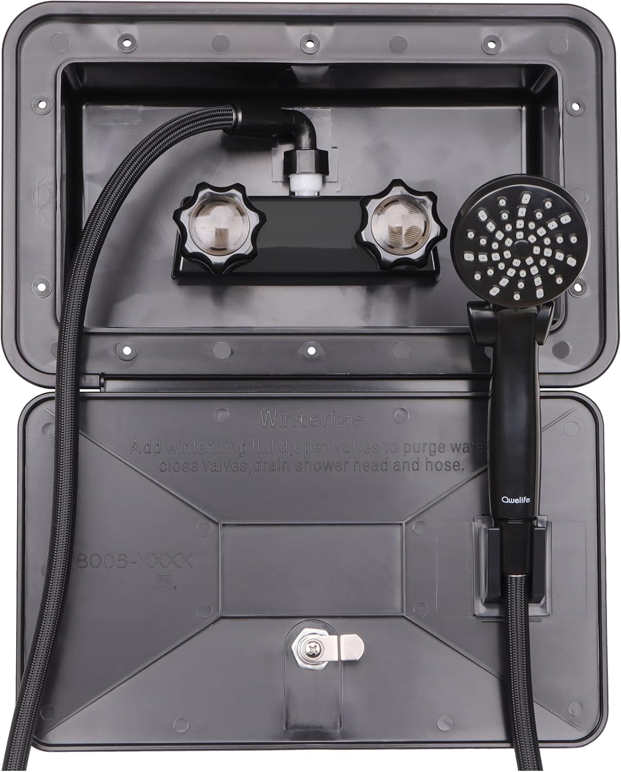 RV Outdoor Shower Exterior Shower Box Kit for RV, Camper, Van, Travel Trailer, Motorhome and Boat, Black