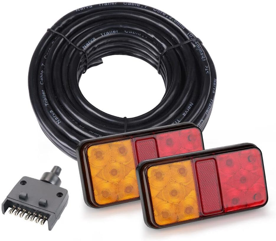 HORUSDY 4-Pack Tail Light Kit, Waterpoof 10-Led Brake Light Turning Indicator / 8M 5-Core Trailer Wire / 7-Pin Flat Male Trailer Plug for 12V Trailer, Caravan, Ute image number 1