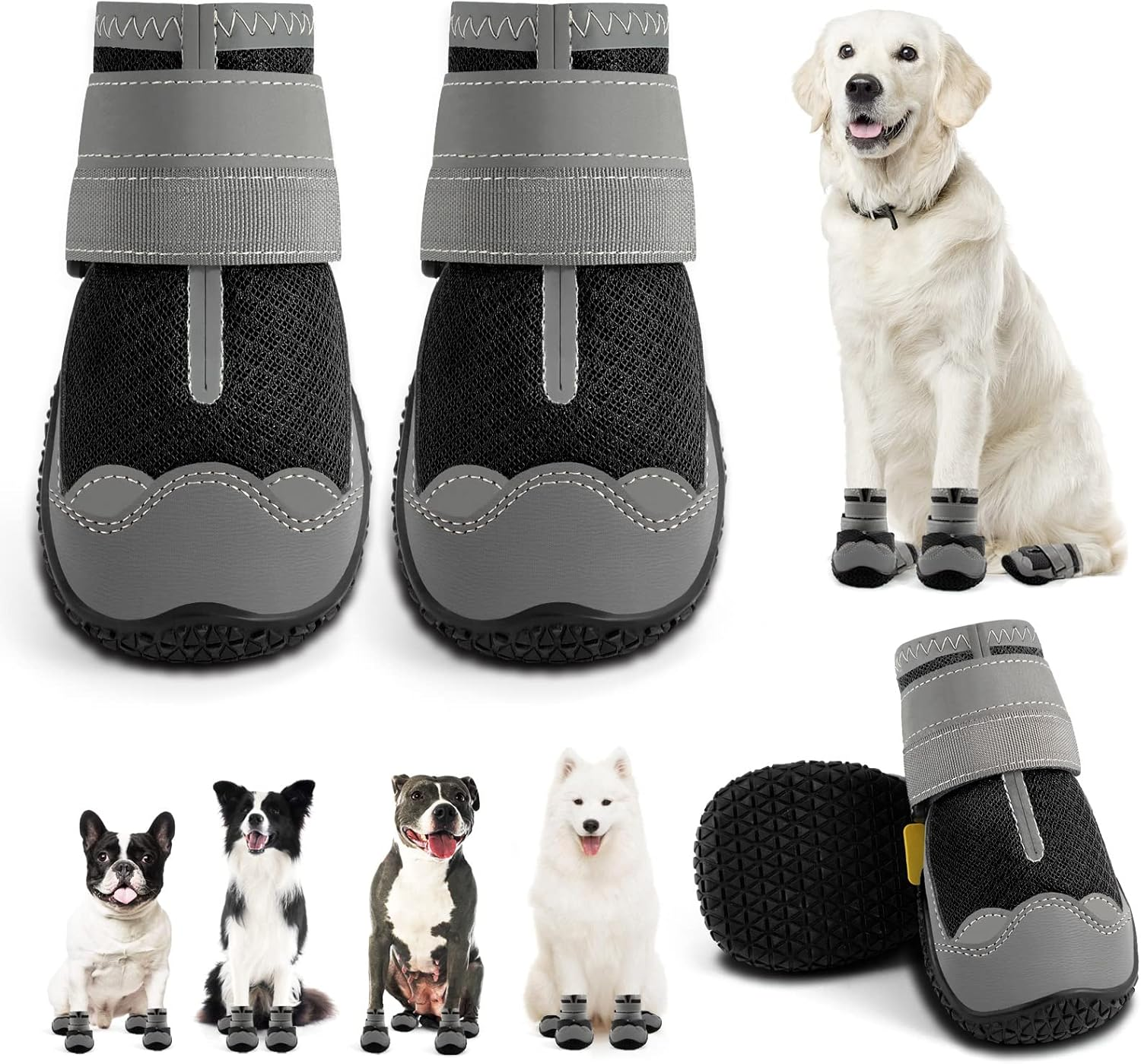 Dog Shoes for Large Dogs, Medium Dog Boots & Paw Protectors for Hardwood Floors, Outdoor Dog Booties for Hot Pavement Winter Snow Hiking, Waterproof Dog Shoes with Reflective Strips Size 7