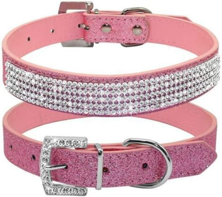 Haoyueer Pink Sparkly Diamante Leather Dog Collar Small image number 2