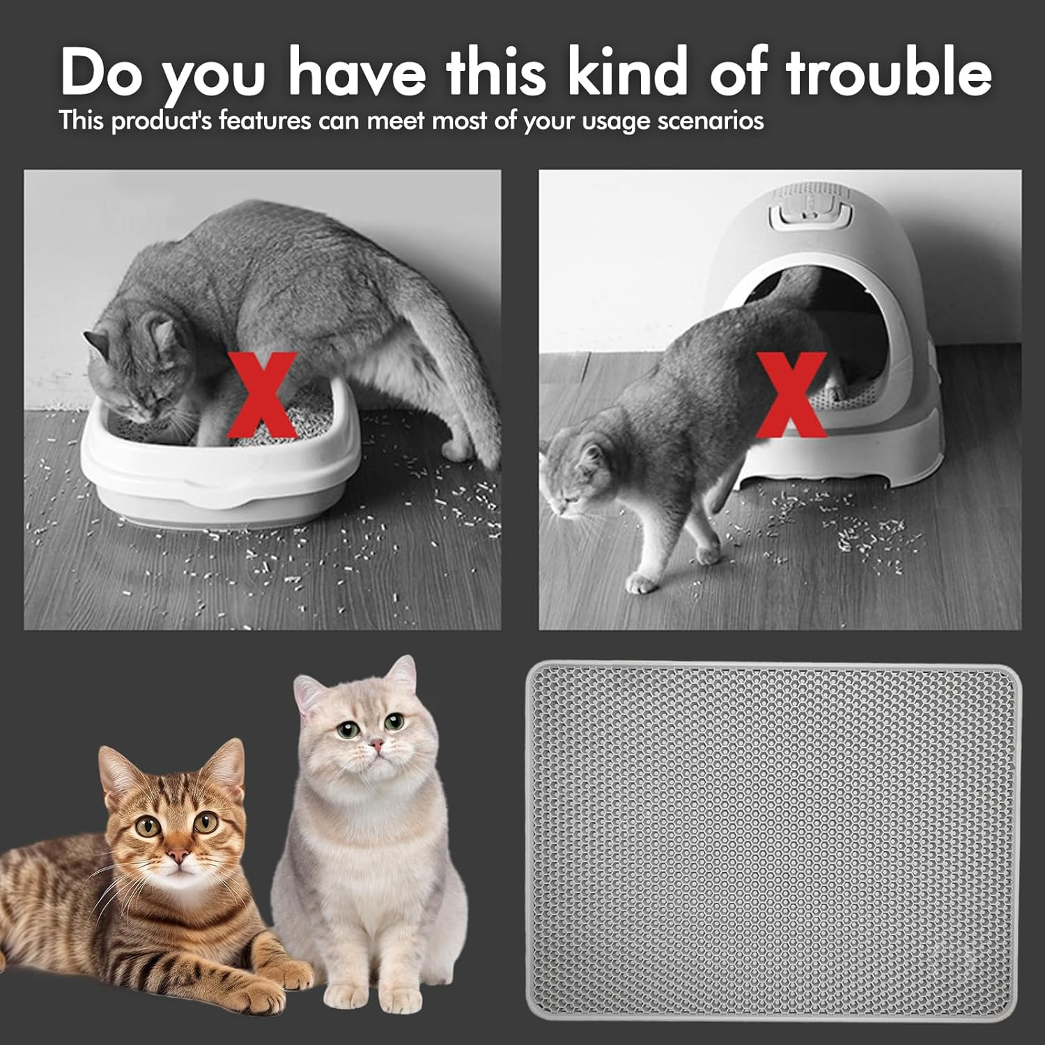 WIYETY Cat Litter Tray Mat 90 X 60 Cm Double Layer Cat Litter Mat Large Cat Litter Tray Mat with Waterproof and Non-Slip Honeycomb Design Cat Litter Mat EVA Material