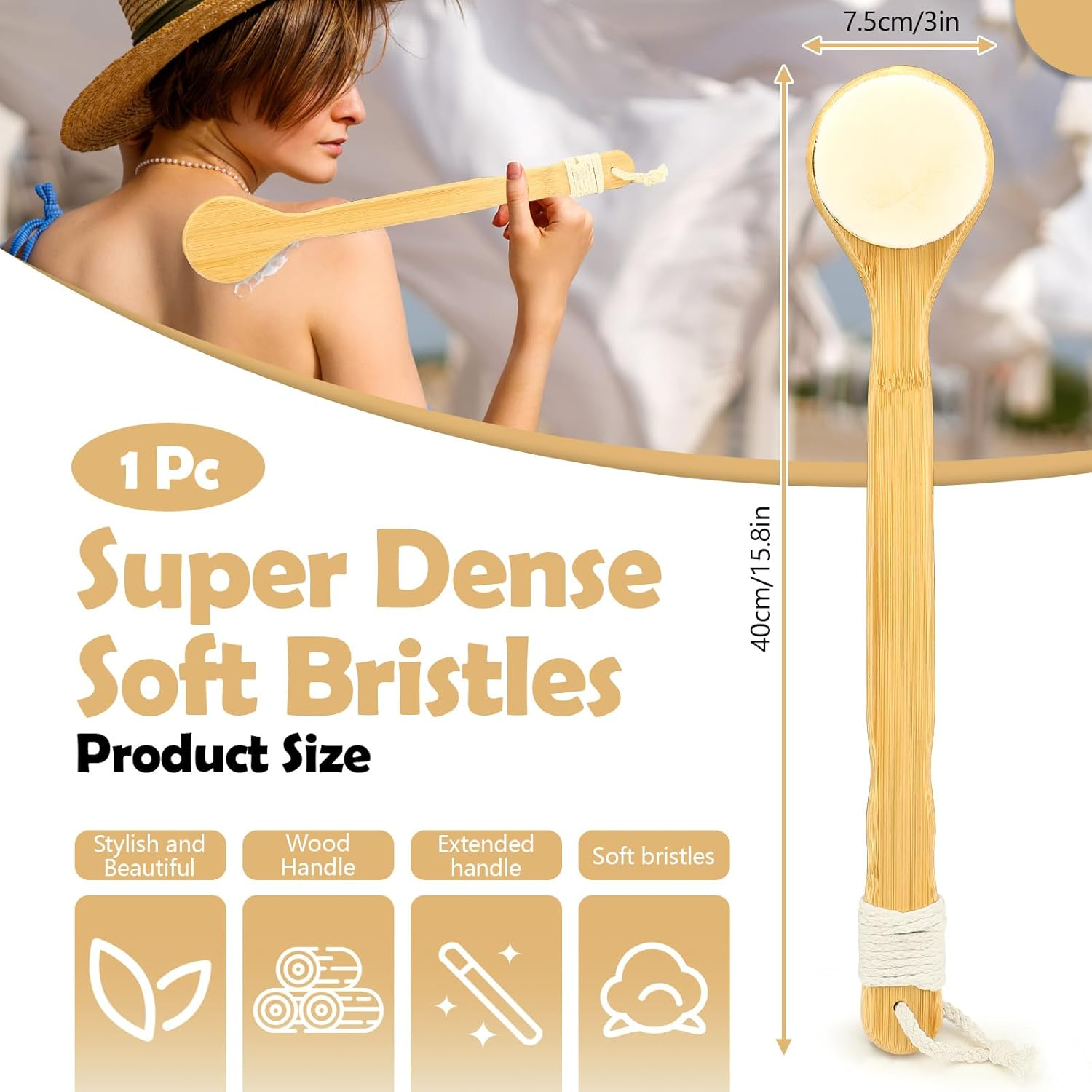 Sekonow Lotion Applicator for Back, Self Tanner Brush with Wood Long Handle, Super Soft Bristles Back Tanning Applicator for Sunless Tanner Sunscreen Cream Body Lotion, White image number 3